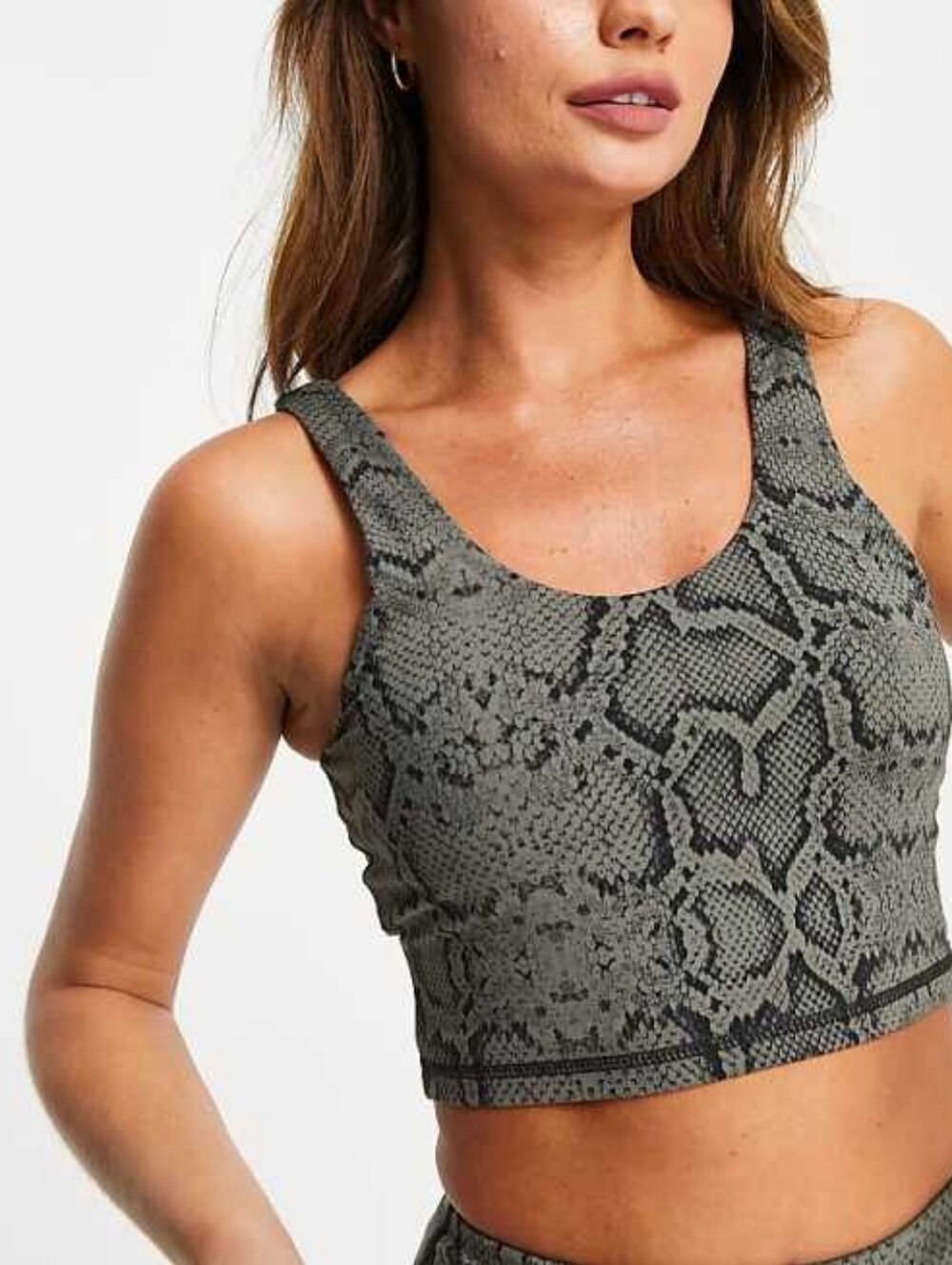 Varley Let's Go Walker Bra Longline Tank Lined Snake Print Gray Black XS